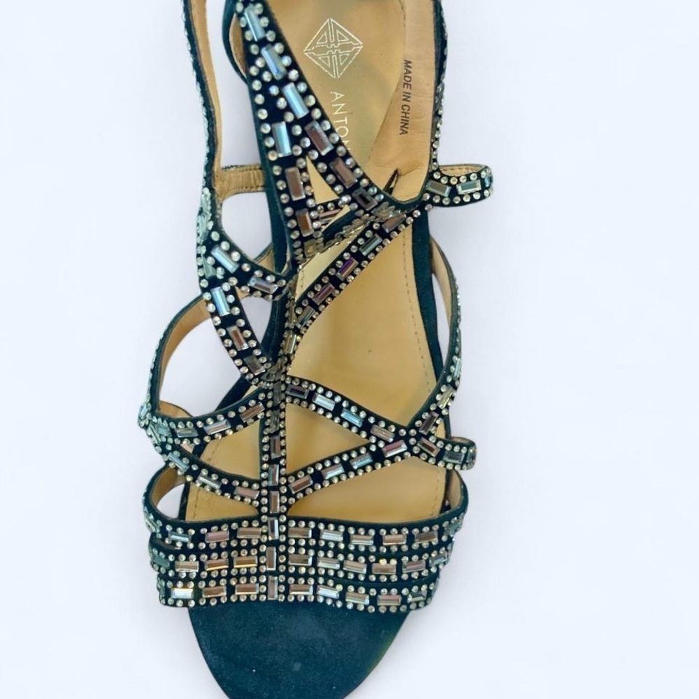 Antonio Melani Black and Silver Sparkly Strappy Sandals 6